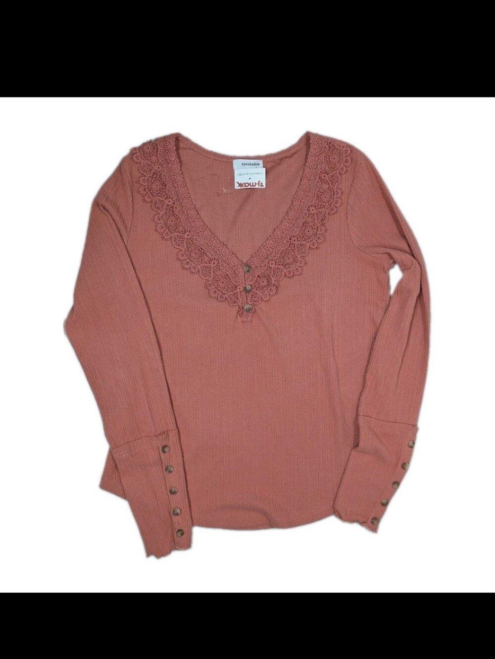 NWT Eyeshadow Lace Trim Henley Shirt Top S Detail Button Cuff Country Cowgirl - Picture 8 of 9